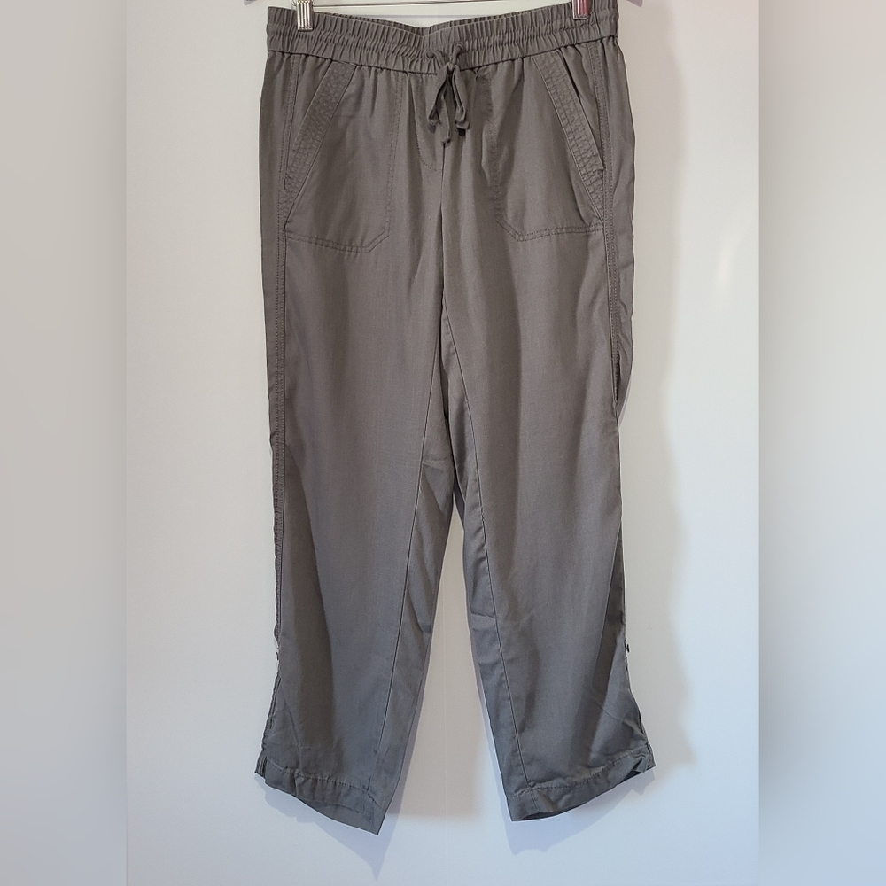 LOFT Lounge gray 💯% lyocel convertible hem relaxed fit neutral pants, sz S